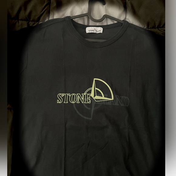 Black and Neon Green Print Stone Island Tee - Picture 1 of 2